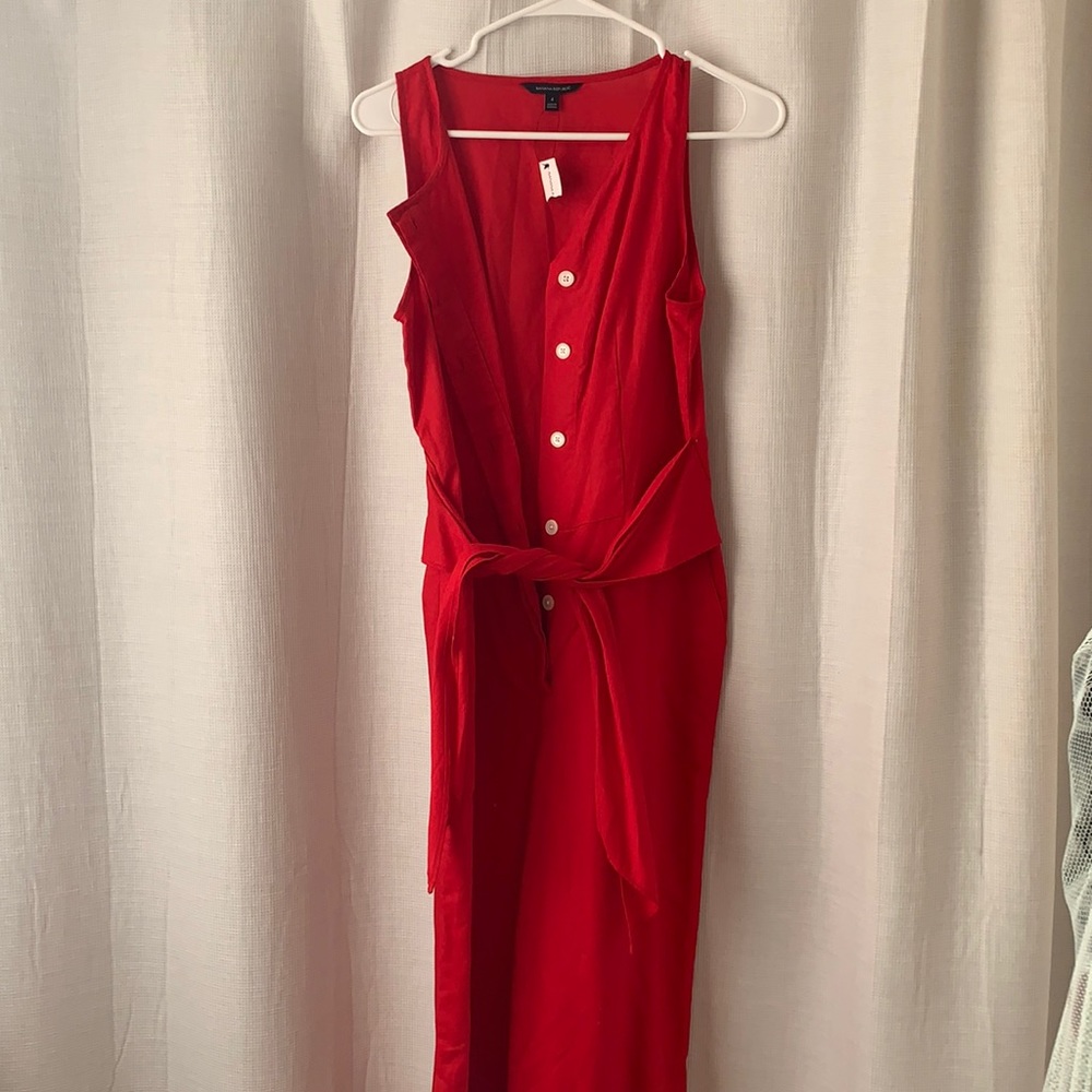 Banana Republic wide leg jumpsuit in red linen, sz 4